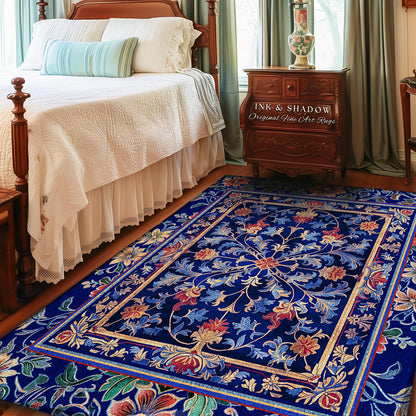 Baroque Medieval Florals Rug | Renaissance Themed Accent Rug Victorian Gothic Decor Elegant Botanical Pattern Dark Academia Rococo Gothic |
