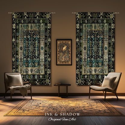 Sage Green Boho Curtains | Aesthetic Living Room Pastel Blue Home Decor Rustic Housewarming Gift Cottagecore Forest Green Bedroom Panel |