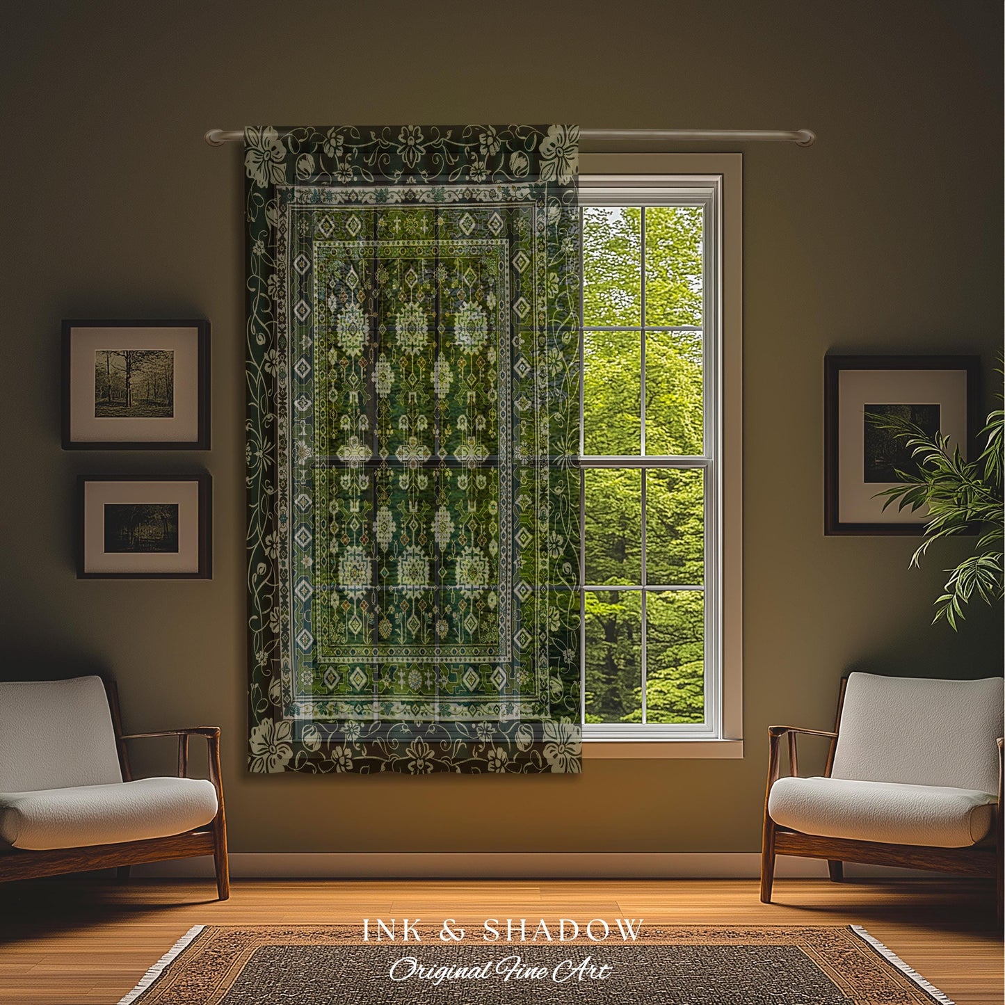 Forest Green Curtains Boho Decor Rustic Aesthetic Living Room Sage Green Home Decor | Housewarming Gift Cottagecore Bedroom Window Panels |