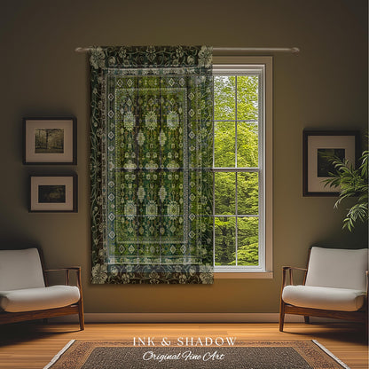 Forest Green Curtains Boho Decor Rustic Aesthetic Living Room Sage Green Home Decor | Housewarming Gift Cottagecore Bedroom Window Panels |
