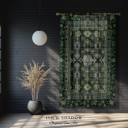 Blue Green Elegant Home Decor Curtain | Rustic Aesthetic Living Room Pastel Drapes Home Decor Housewarming Gift Cottagecore Green Bedroom