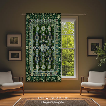 Blue Green Elegant Home Decor Curtain | Rustic Aesthetic Living Room Pastel Drapes Home Decor Housewarming Gift Cottagecore Green Bedroom