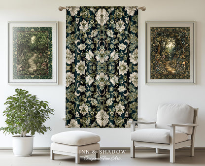 Regal Ornate Floral Aesthetic Curtains | Emerald Green Vintage Royal Drapes Rustic Home Decor Forestcore Housewarming Gift Bedroom Panel |