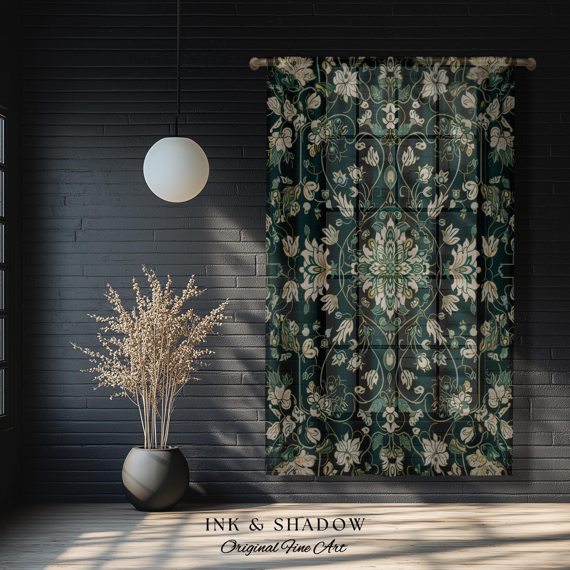 Deep Green Rococo Style Curtains | Soft Gothic Home Decor Art Deco Aesthetic Panel Renaissance Royalcore Elegance Bedroom Drapes Bohemian |
