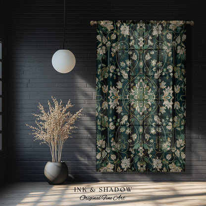 Deep Green Rococo Style Curtains | Soft Gothic Home Decor Art Deco Aesthetic Panel Renaissance Royalcore Elegance Bedroom Drapes Bohemian |