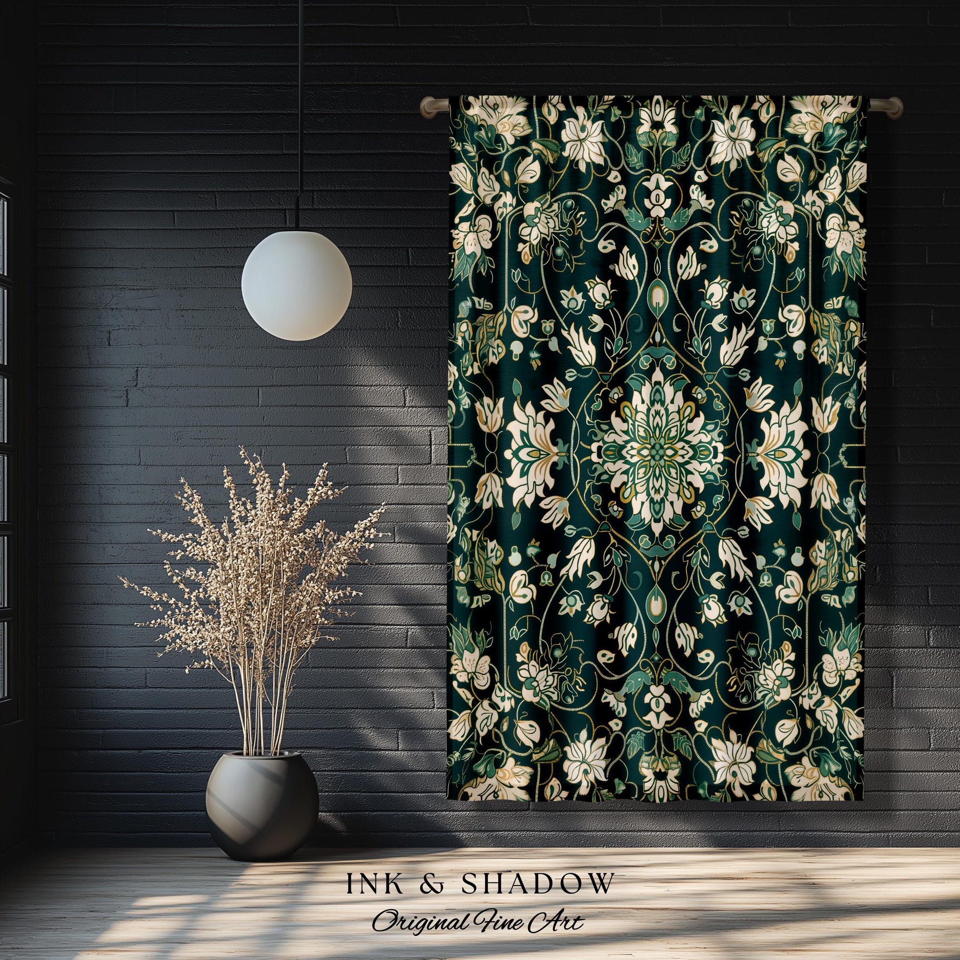 Deep Green Rococo Style Curtains | Soft Gothic Home Decor Art Deco Aesthetic Panel Renaissance Royalcore Elegance Bedroom Drapes Bohemian |