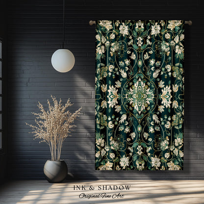 Deep Green Rococo Style Curtains | Soft Gothic Home Decor Art Deco Aesthetic Panel Renaissance Royalcore Elegance Bedroom Drapes Bohemian |