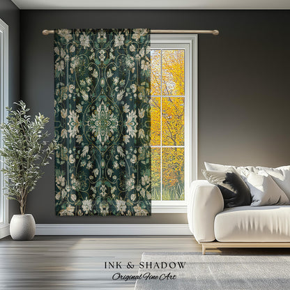 Deep Green Rococo Style Curtains | Soft Gothic Home Decor Art Deco Aesthetic Panel Renaissance Royalcore Elegance Bedroom Drapes Bohemian |