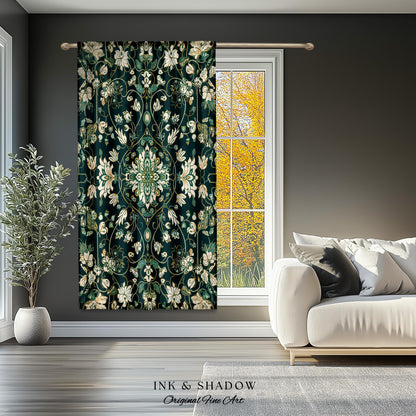 Deep Green Rococo Style Curtains | Soft Gothic Home Decor Art Deco Aesthetic Panel Renaissance Royalcore Elegance Bedroom Drapes Bohemian |