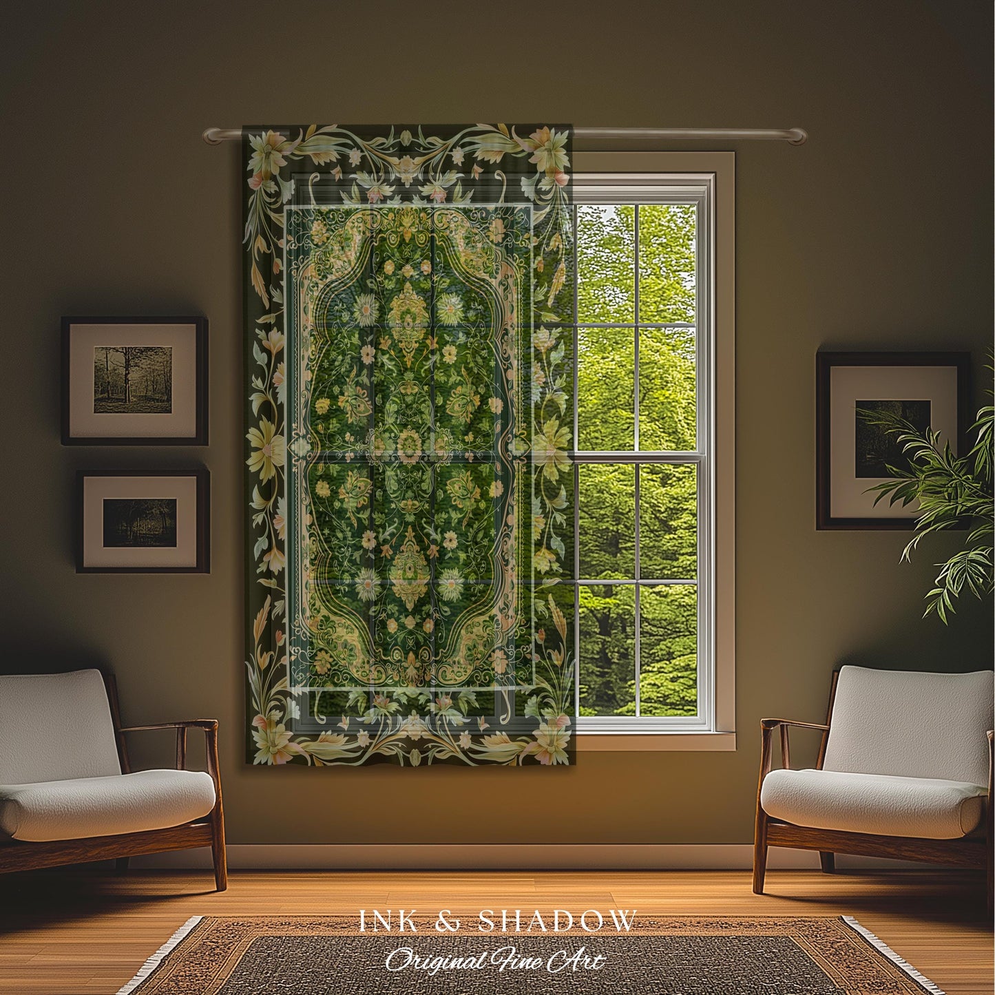 Ornate Emerald Green Curtains | Bohemian Style Cottagecore Drapes Hippie Aesthetic Forest Green Detail Vibrant Color Bedroom Decor Retro |
