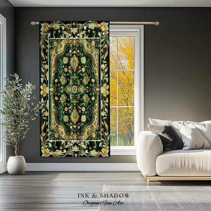 Ornate Emerald Green Curtains | Bohemian Style Cottagecore Drapes Hippie Aesthetic Forest Green Detail Vibrant Color Bedroom Decor Retro |