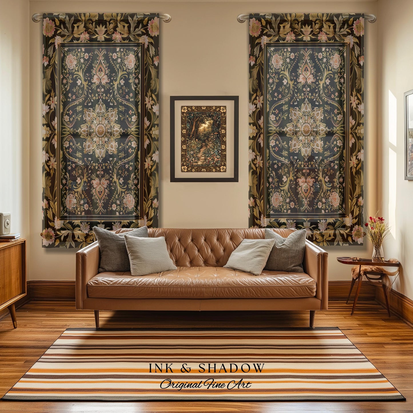 Pastel Botanicals Elegant Curtains | Bohemian Ornate Cottagecore Baroque Home Drapes Whimsical Bohemian Classic Floral Elegance Art Deco |