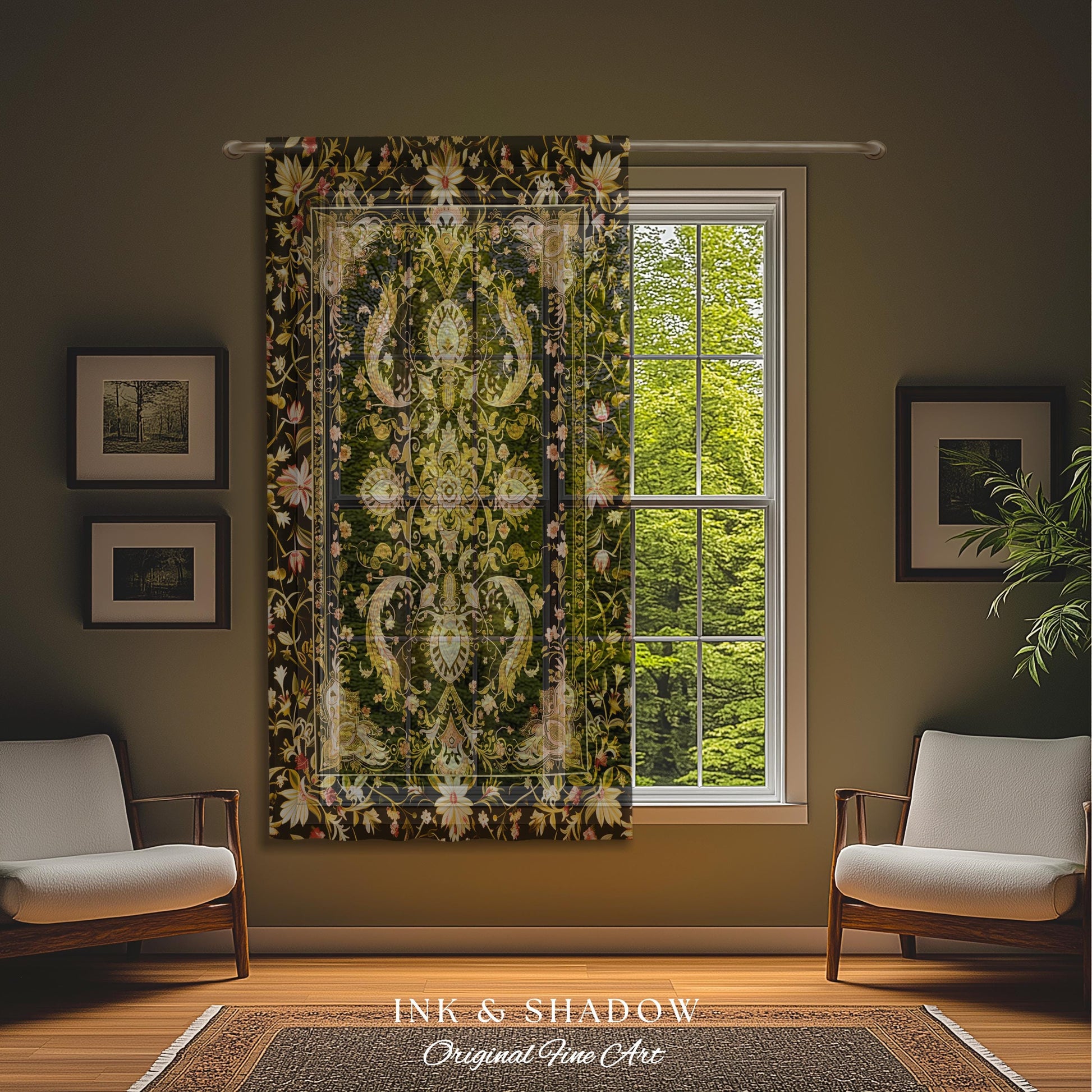 Modern Royal Aesthetic Curtains | Ethereal Florals Pastel Whimsical Cottagecore Trendy Dark Academia Accent Drapes Bohemian Retro Art Deco |