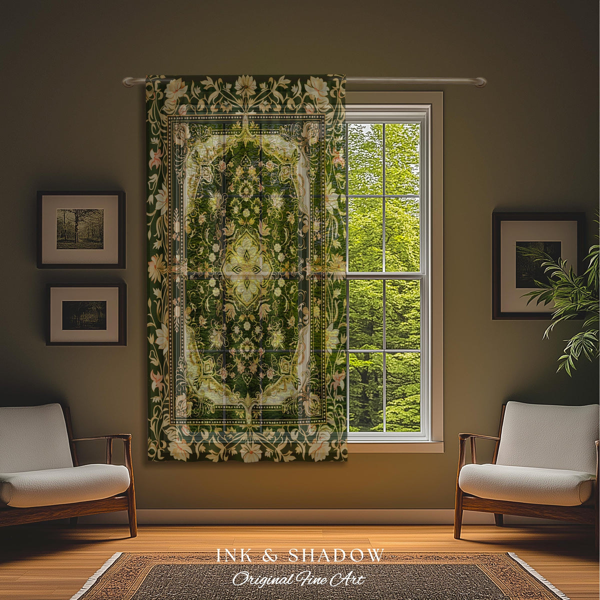 Mystic Florals Boho Pastel Curtains | Whimsical Cottagecore Dark Academia Baroque Home Accent Drapes Bohemian Art Deco Peach Colors Decor |