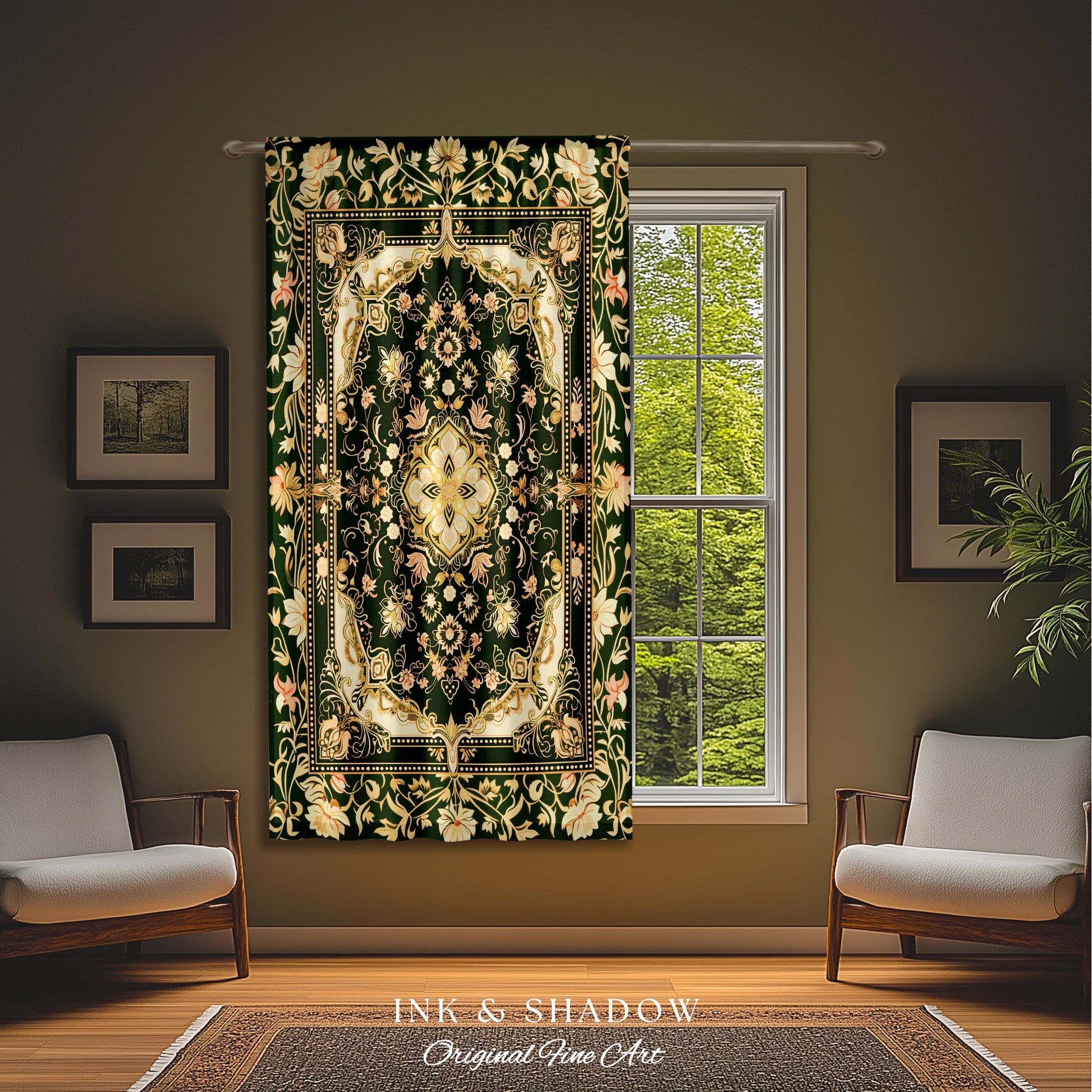 Mystic Florals Boho Pastel Curtains | Whimsical Cottagecore Dark Academia Baroque Home Accent Drapes Bohemian Art Deco Peach Colors Decor |