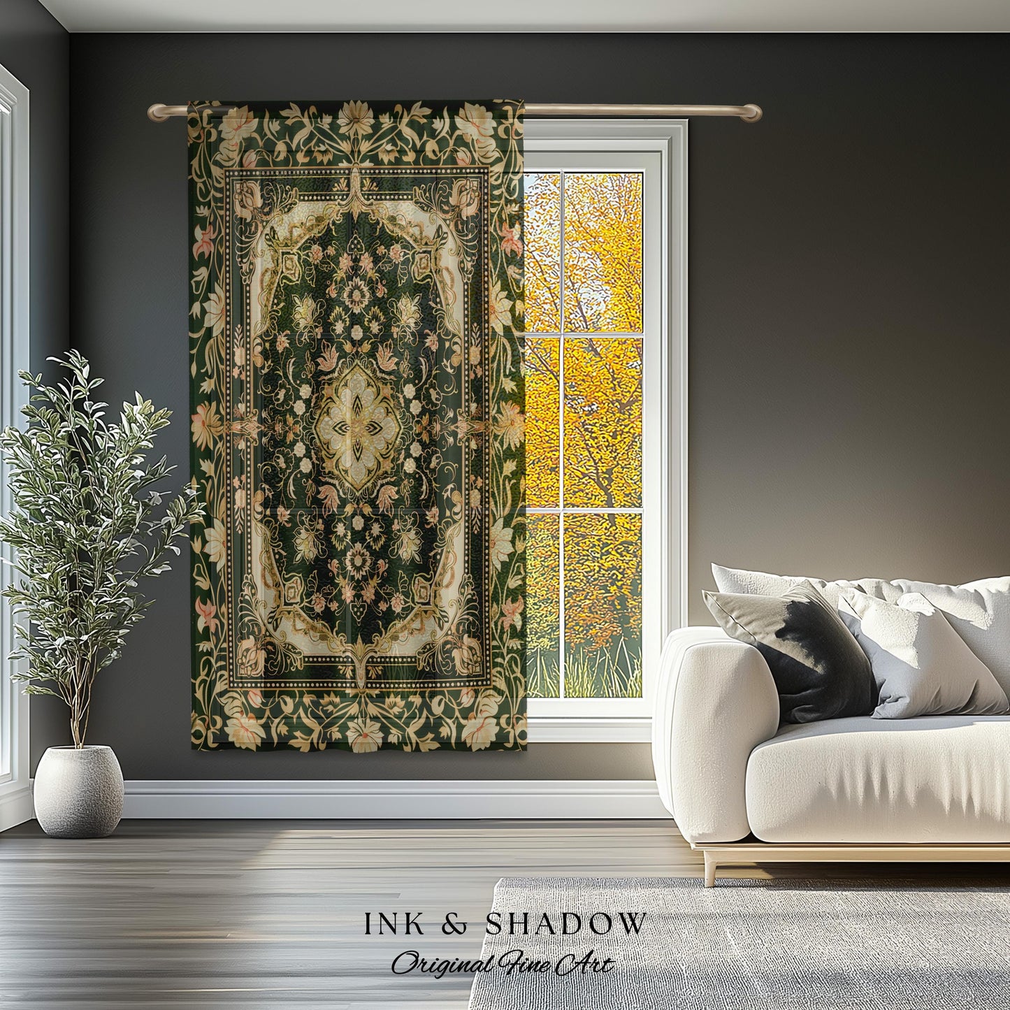 Mystic Florals Boho Pastel Curtains | Whimsical Cottagecore Dark Academia Baroque Home Accent Drapes Bohemian Art Deco Peach Colors Decor |
