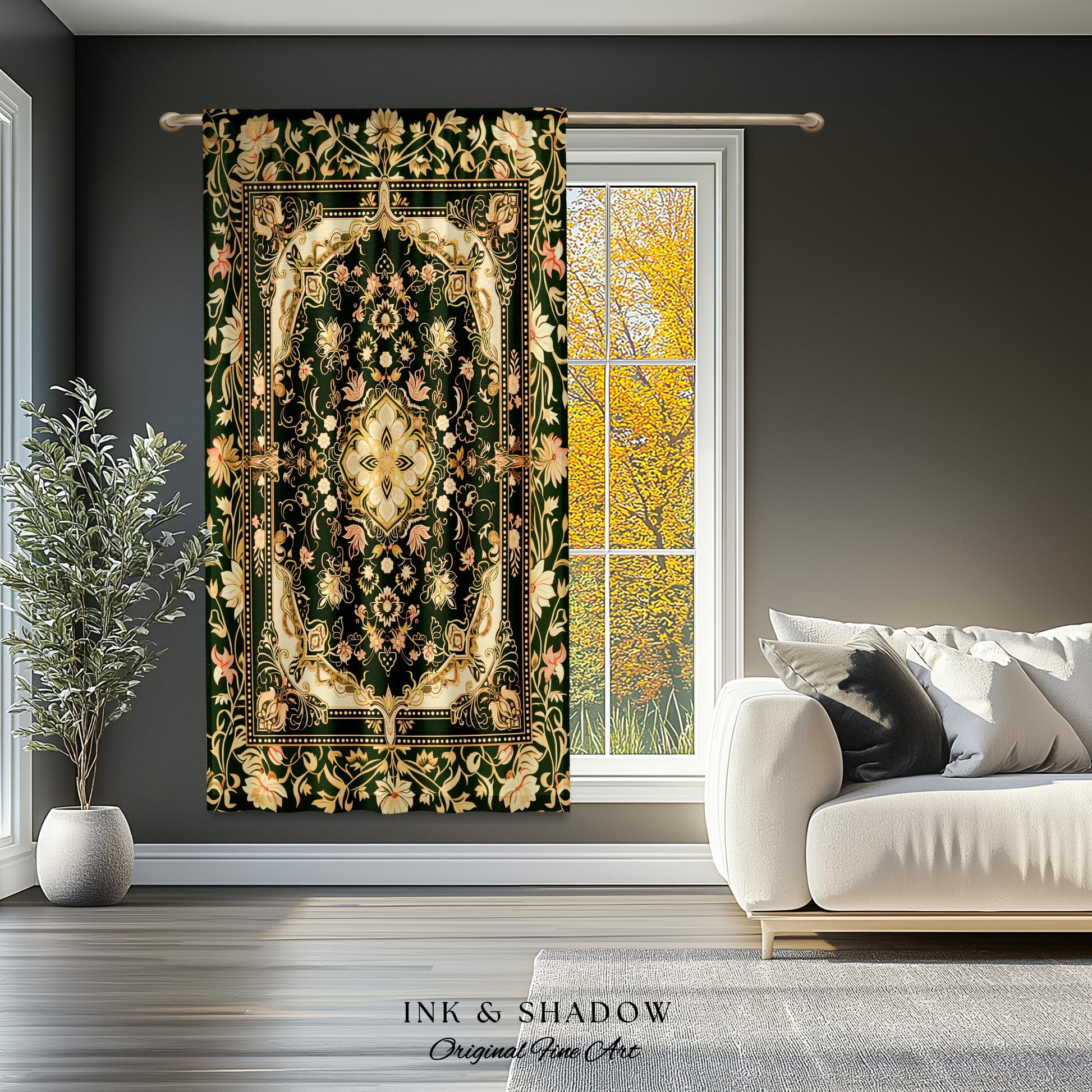 Mystic Florals Boho Pastel Curtains | Whimsical Cottagecore Dark Academia Baroque Home Accent Drapes Bohemian Art Deco Peach Colors Decor |