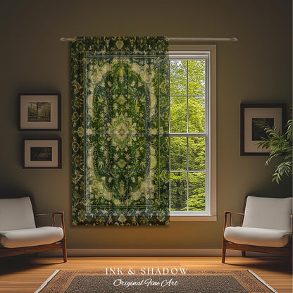 Gothic Baroque Emerald Curtain Panels | Enchanted Cottagecore Aesthetic Romantic Interior Style Soft Gothic Decor Baroque-Inspired Drapes |