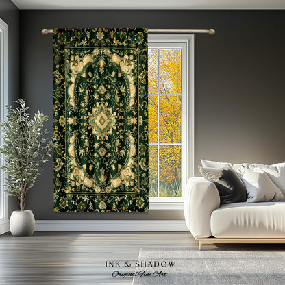 Gothic Baroque Emerald Curtain Panels | Enchanted Cottagecore Aesthetic Romantic Interior Style Soft Gothic Decor Baroque-Inspired Drapes |