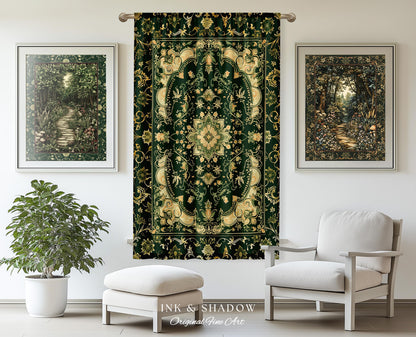 Gothic Baroque Emerald Curtain Panels | Enchanted Cottagecore Aesthetic Romantic Interior Style Soft Gothic Decor Baroque-Inspired Drapes |