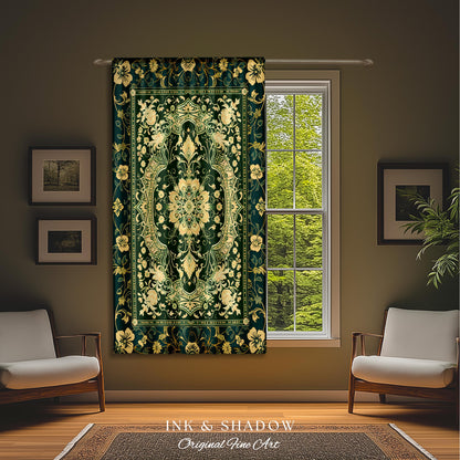 Rococo Revival Emerald Green Curtains | Rustic Maximalist Dark Academia Vintage Window Drapes Victorian Gothic Aesthetic Unique Decorative