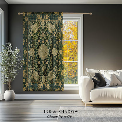 Antique-Inspired Bedroom Drapes | Gold and Emerald Accent Curtains Historical Aesthetic Enchanted Home Housewarming Gift Victorian Ornate |