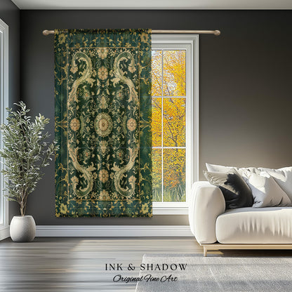 Whimsical Gothic Emerald Curtain | Dark Olive Panel Ethereal Room Accent Neo-Romantic Aesthetic Classical Baroque Revival Green Drape Set