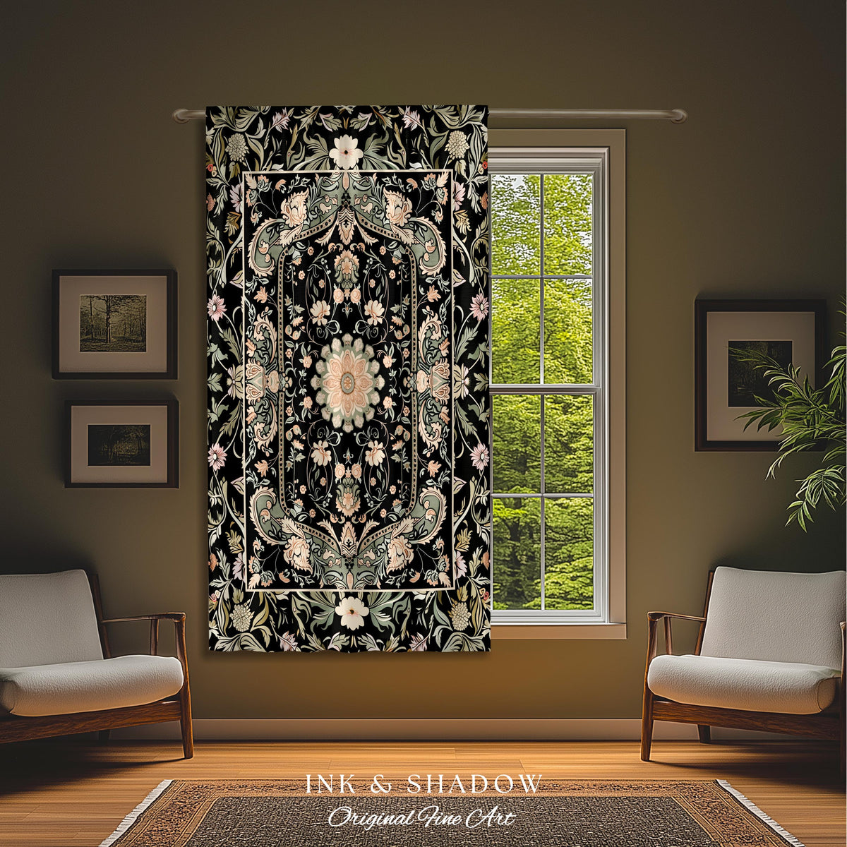 Pastel Gothic Witchy Window Drapes | Ornate Bedroom Decor Artistic Victorian Moody Unique Interior Home Accent Dark Academia Aesthetic Style