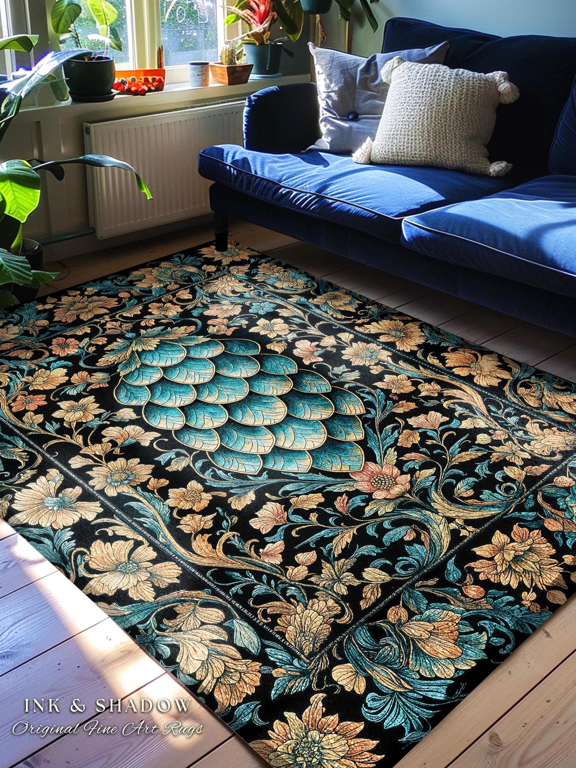 Arcane Elegance Enchanted Area Rug | Dark Academia Whimsical Gothic Fantasy Home Accent Ornate Medieval Botanical Dragon Scale Ethereal |