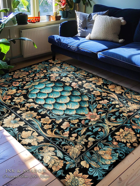 Arcane Elegance Enchanted Area Rug | Dark Academia Whimsical Gothic Fantasy Home Accent Ornate Medieval Botanical Dragon Scale Ethereal |