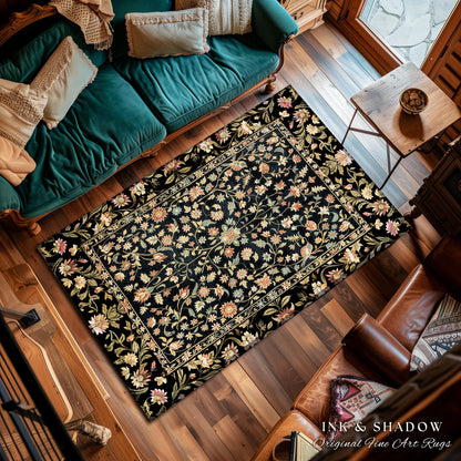 Ornate Gothic Area Rug | Dark Wildflower Aesthetic Living Room Gothic Home Decor Rustic Housewarming Gift Dark Academia Bedroom Folklore Art