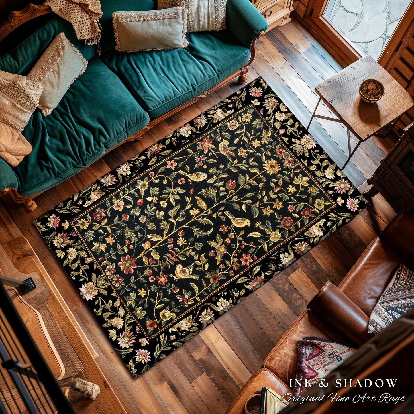 Folklore Aesthetic Area Rug | Spring Wildflower Aesthetic Living Room Gothic Home Decor Rustic Housewarming Gift Dark Academia Bedroom Flora