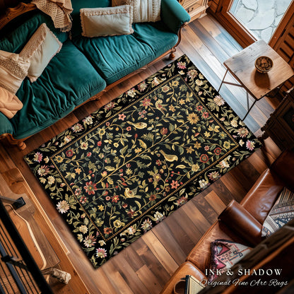 Folklore Aesthetic Area Rug | Spring Wildflower Aesthetic Living Room Gothic Home Decor Rustic Housewarming Gift Dark Academia Bedroom Flora