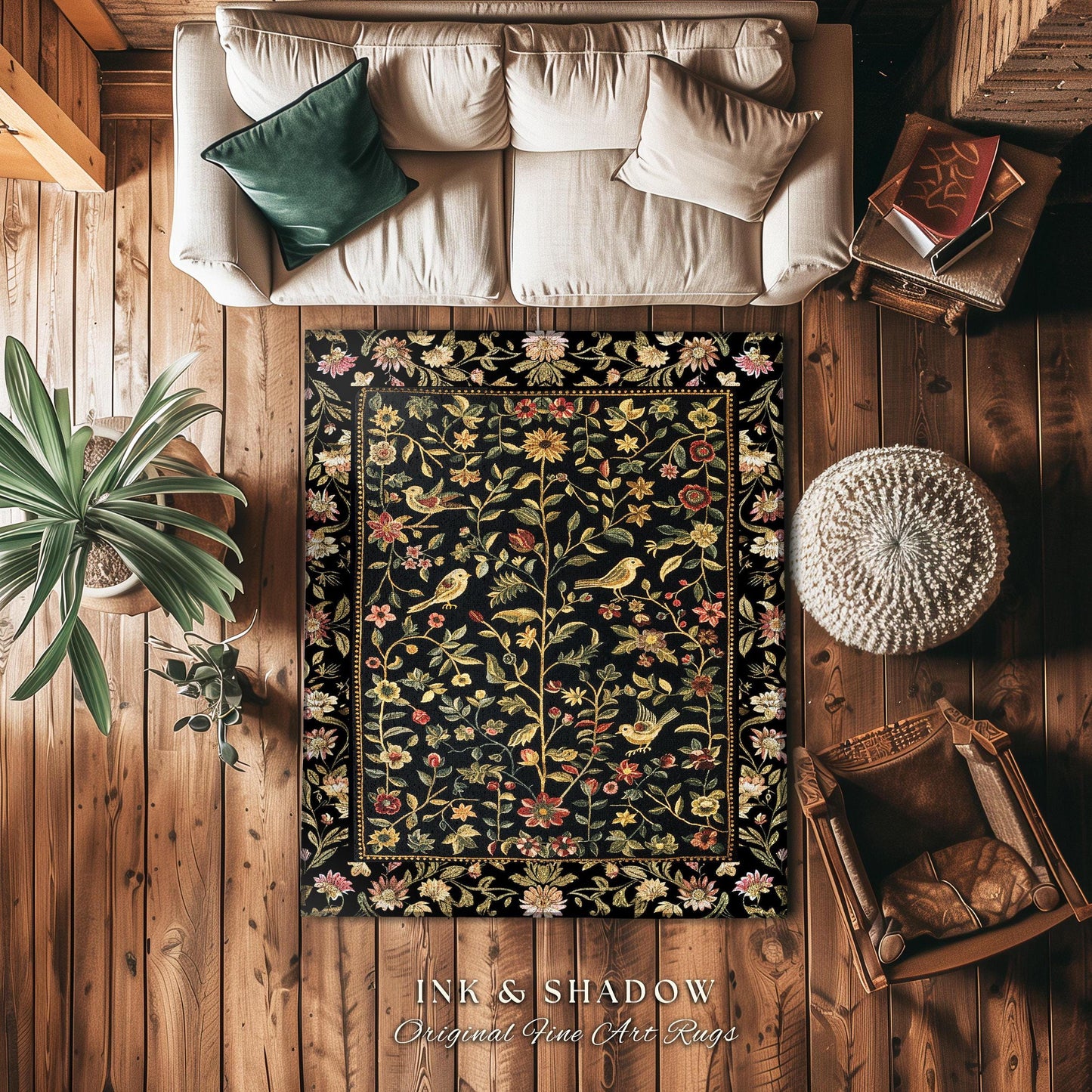 Folklore Aesthetic Area Rug | Spring Wildflower Aesthetic Living Room Gothic Home Decor Rustic Housewarming Gift Dark Academia Bedroom Flora