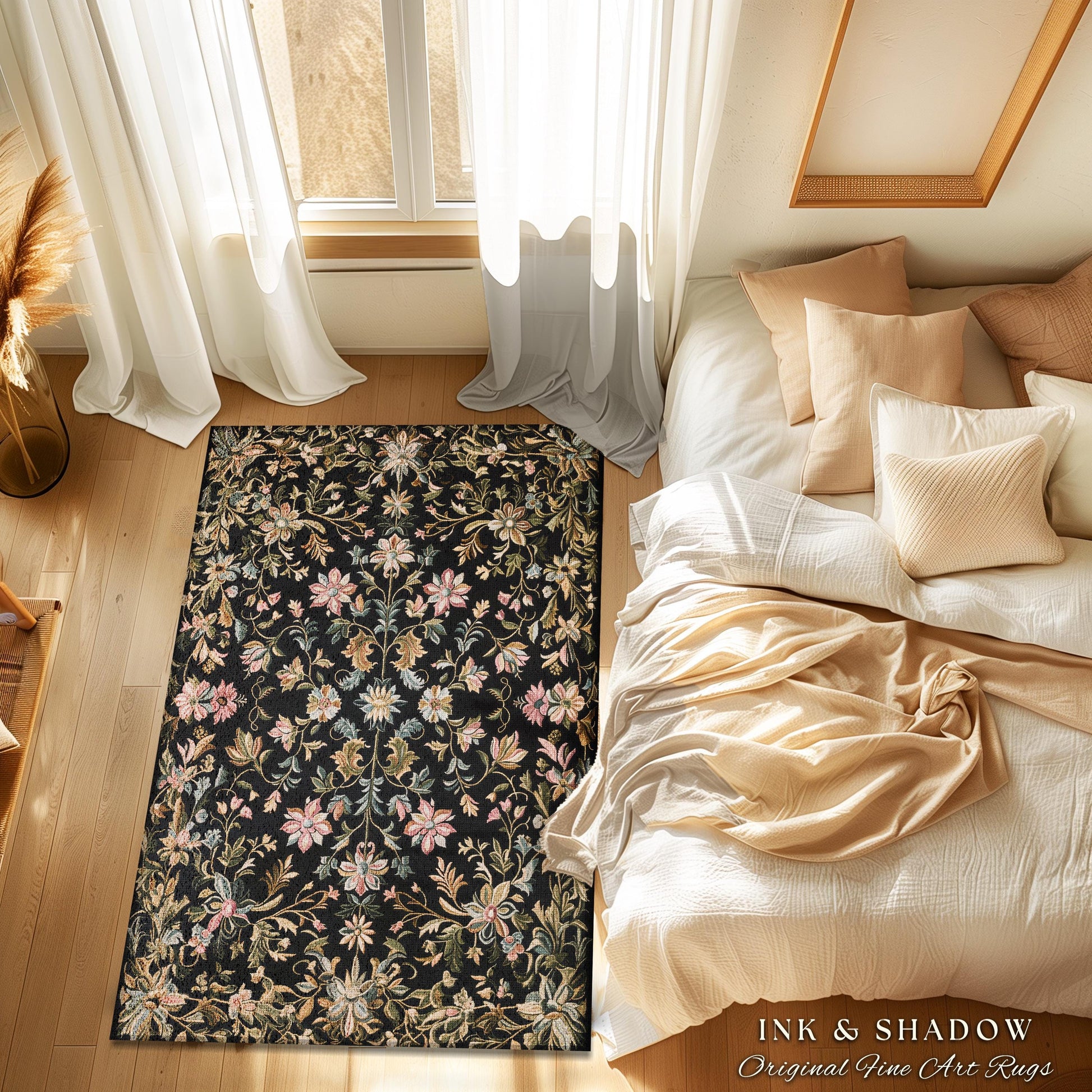 Pastel Baroque Floral Fairycore Rug | Soft Cottagecore Whimsical Wildflower Decor Vintage Fairytale Aesthetic Romantic Victorian Accent Art