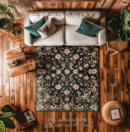 Pastel Baroque Floral Fairycore Rug | Soft Cottagecore Whimsical Wildflower Decor Vintage Fairytale Aesthetic Romantic Victorian Accent Art