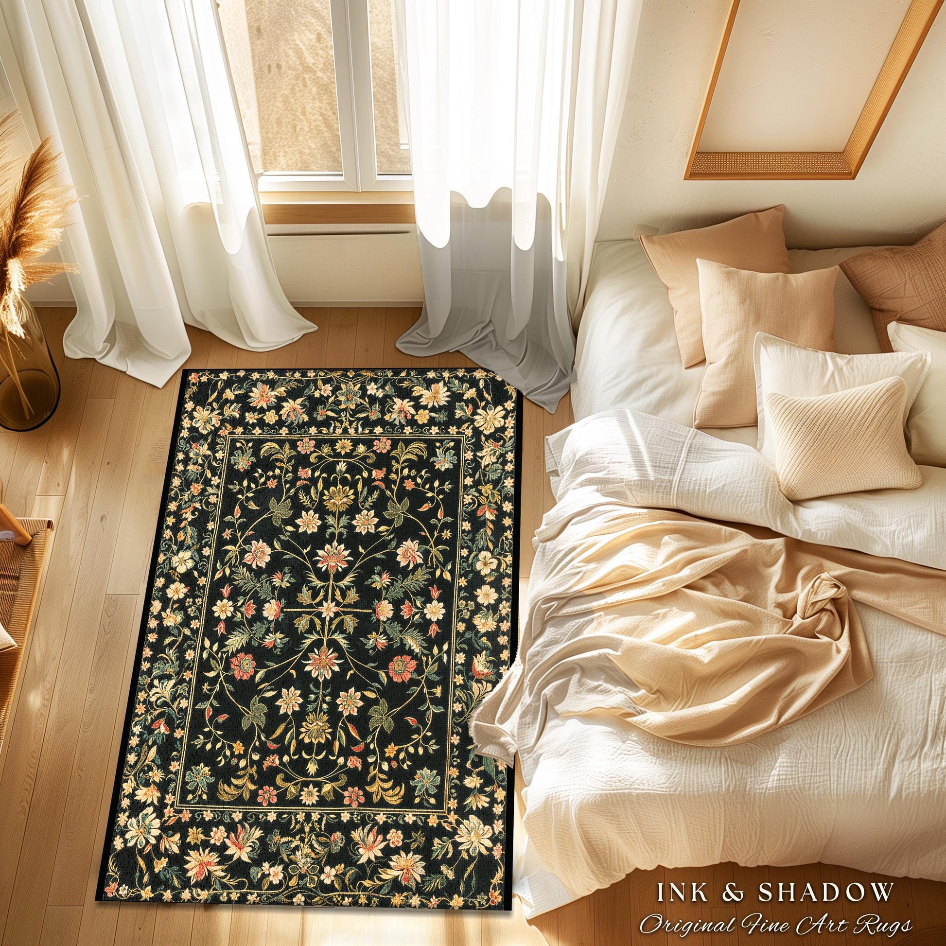 Whimsical Wildflower Folklore Aesthetic Rug Floral Cottagecore Danish Decor | Boho Maximalist Home Botanical Fairycore Rustic Flat Weave Rug