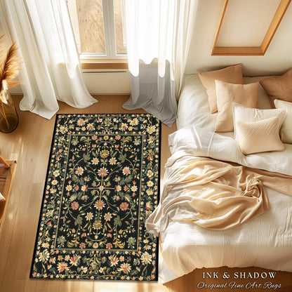Whimsical Wildflower Folklore Aesthetic Rug Floral Cottagecore Danish Decor | Boho Maximalist Home Botanical Fairycore Rustic Flat Weave Rug