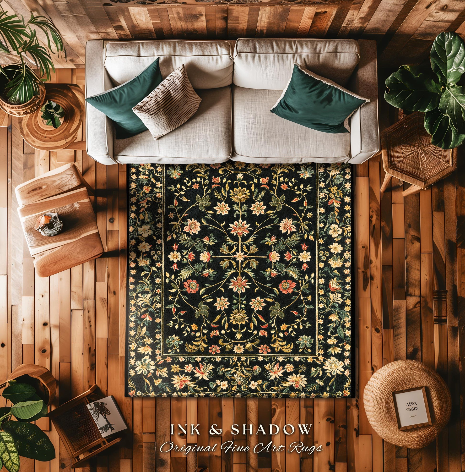 Whimsical Wildflower Folklore Aesthetic Rug Floral Cottagecore Danish Decor | Boho Maximalist Home Botanical Fairycore Rustic Flat Weave Rug