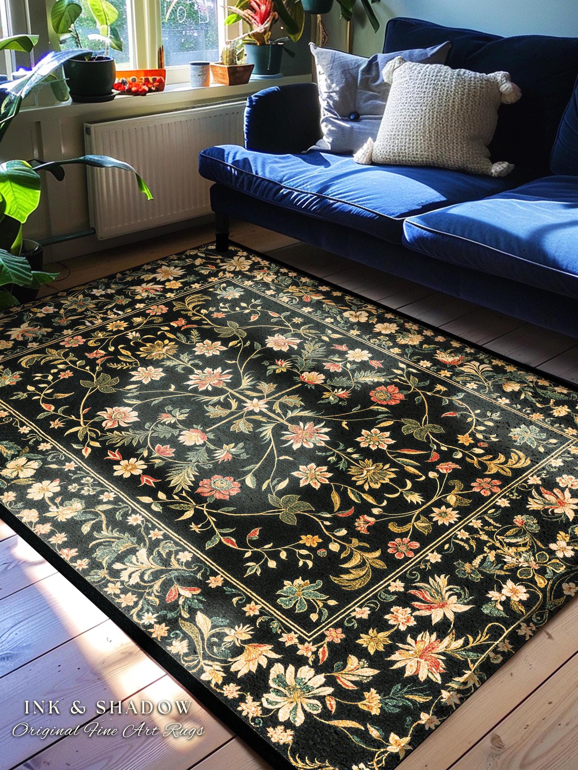 Whimsical Wildflower Folklore Aesthetic Rug Floral Cottagecore Danish Decor | Boho Maximalist Home Botanical Fairycore Rustic Flat Weave Rug