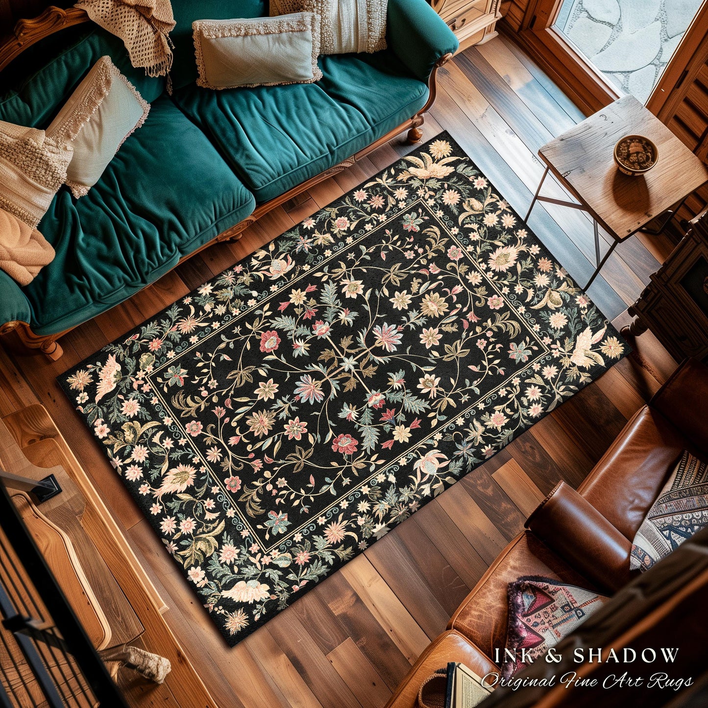 Ornate Baroque Pastel Florals Rug | Rococo Inspired Romantic Decor Vintage Botanical Aesthetic Cottagecore Bedroom Whimsical Elegant Accent