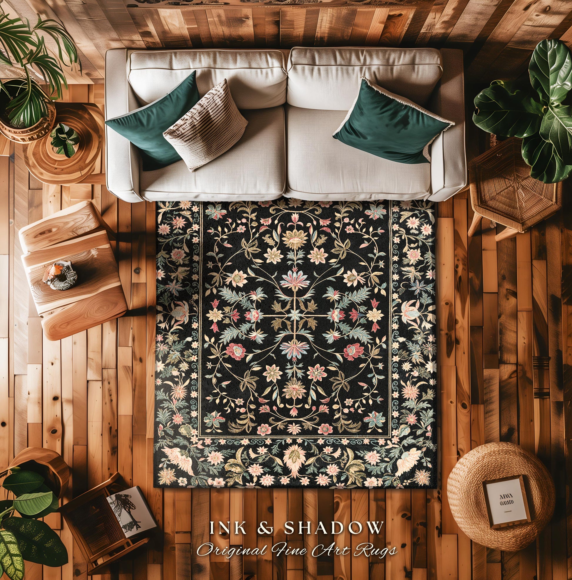 Ornate Baroque Pastel Florals Rug | Rococo Inspired Romantic Decor Vintage Botanical Aesthetic Cottagecore Bedroom Whimsical Elegant Accent