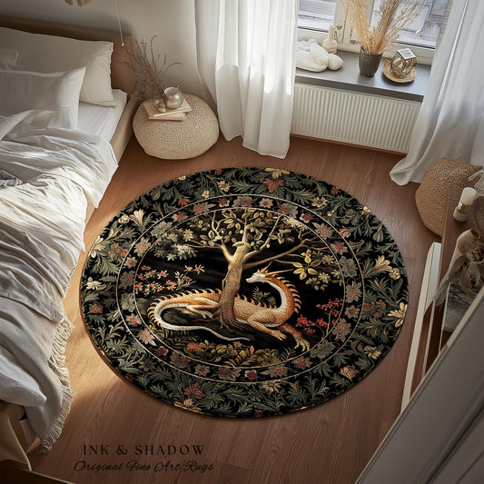 Dark Medieval Fantasy Round Area Rug | Baroque Aesthetic Fairytale Inspired Nursery Decor Mystic Academia Fairycore Goth Bedroom Home Accent