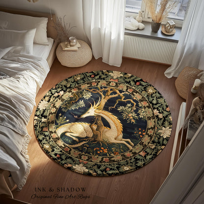 Dark Academia Dragon Round Area Rug | Medieval Folklore Room Decor Fairytale Inspired DnD Gift Dark Cottagecore Fairycore Mystical Game Room