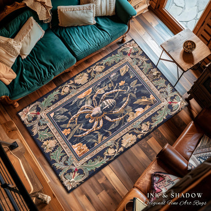 Victorian Gothic Spider Rug Dark Academia Botanical Goblincore Decor, Whimsical French Baroque Enchanted Forestcore Art Aesthetic Accent Rug