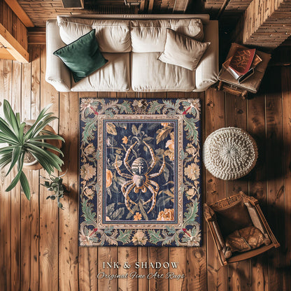 Victorian Gothic Spider Rug Dark Academia Botanical Goblincore Decor, Whimsical French Baroque Enchanted Forestcore Art Aesthetic Accent Rug