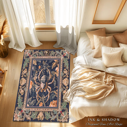 Victorian Gothic Spider Rug Dark Academia Botanical Goblincore Decor, Whimsical French Baroque Enchanted Forestcore Art Aesthetic Accent Rug