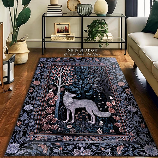 Dark Cottagecore Fairytale Area Rug | Storybook Forest Scandinavian Accent Rug Danish Interior Bohemian Aesthetic Magical Fairytale Folklore