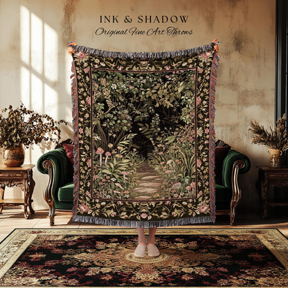 Toadstool Forest Mystical Mushroom Blanket | Dark Academia Folklore Forest Inspired Fairycore Botanical Aesthetic Tapestry Magical Medieval