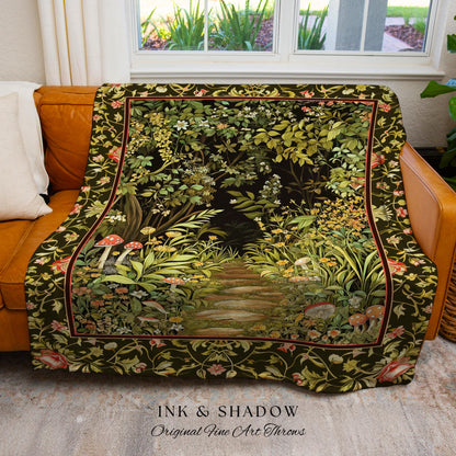 Toadstool Forest Mystical Mushroom Blanket | Dark Academia Folklore Forest Inspired Fairycore Botanical Aesthetic Tapestry Magical Medieval